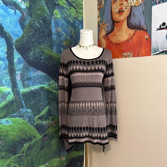 belldini knit tunic top medium scoop neck long sleeve fitted boho sweater - Picture 7 of 7